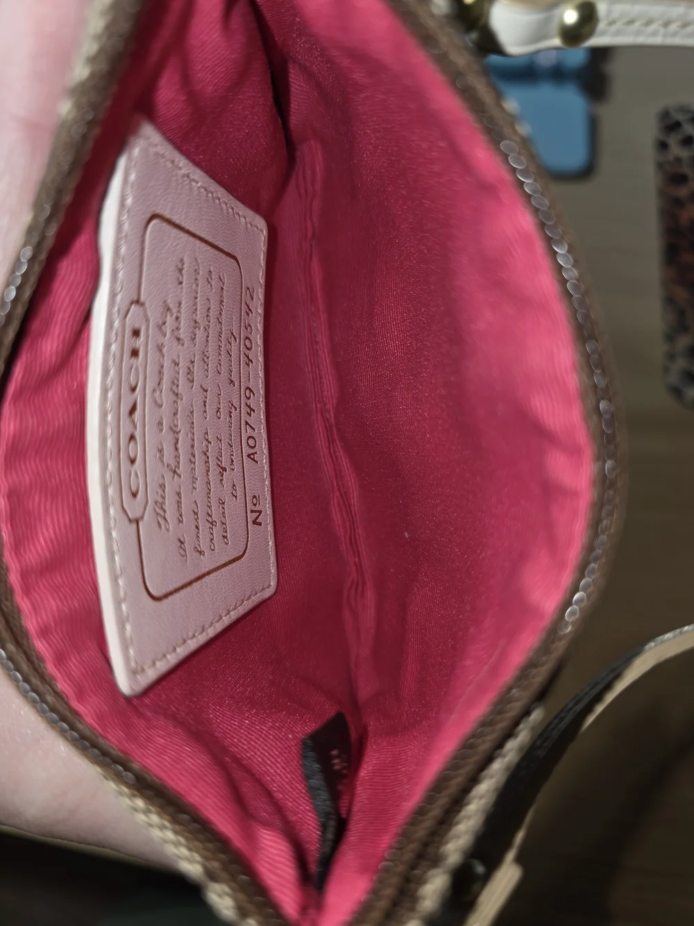 Coach Brown Signature Wristlet with Multicolor Stripe Accent